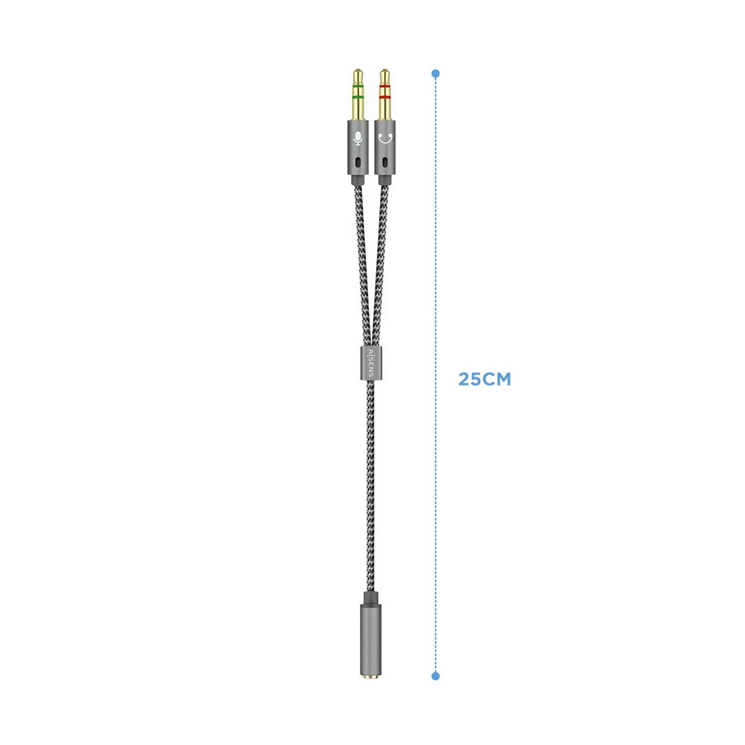 AISENS Cable Adaptador Audio Jack 3.5 4pines/H-2xjack 3.5 3pines/M, Gris, 25cm