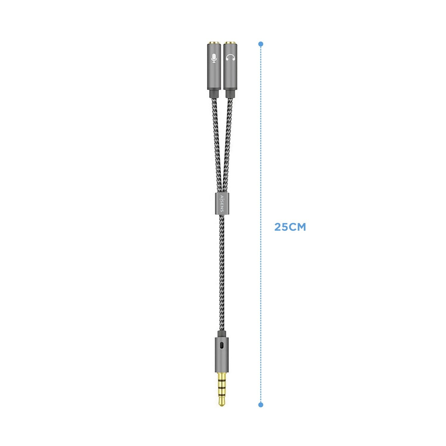 AISENS Cable Adaptador Audio Jack 3.5 4pines/M-2xjack 3.5 3pines/H, Gris, 25cm