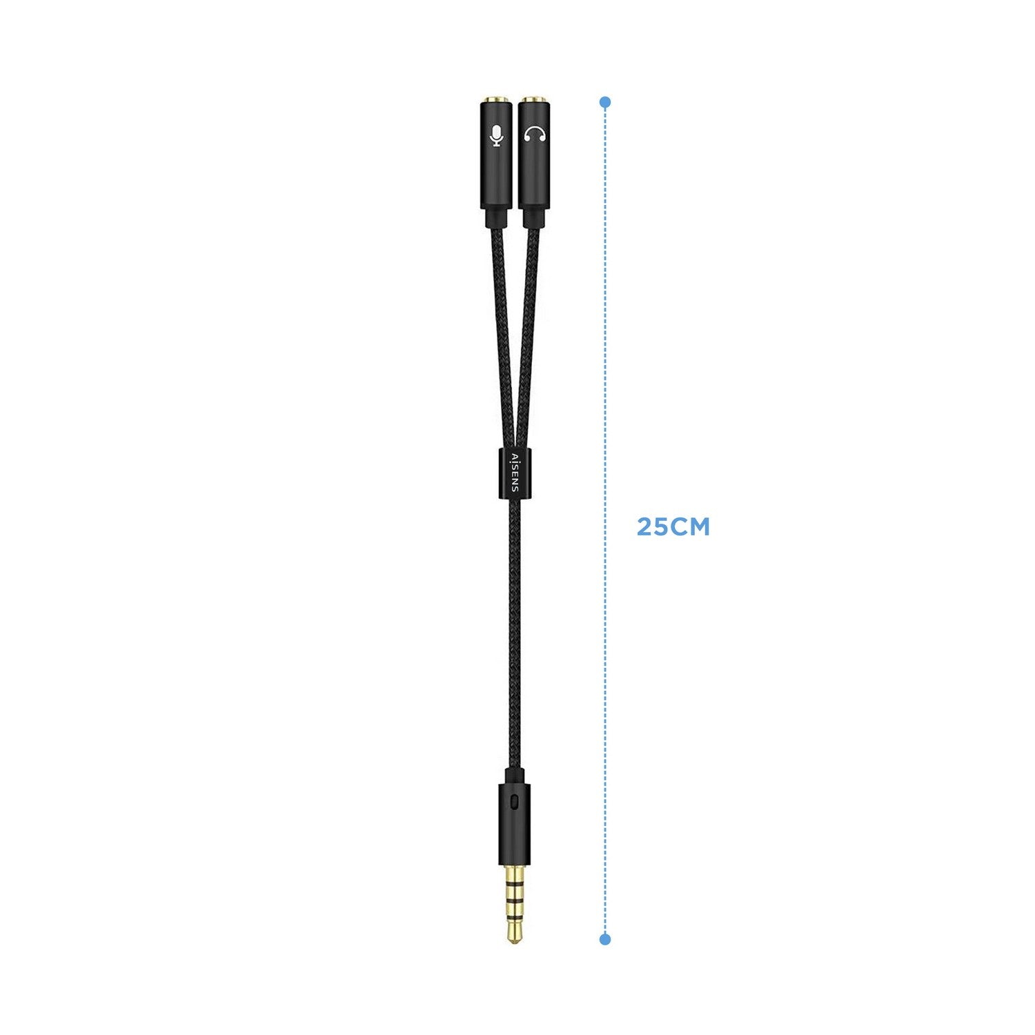 AISENS Cable Adaptador Audio Jack 3.5 4pines/M-2xjack 3.5 3pines/H, Negro, 25cm