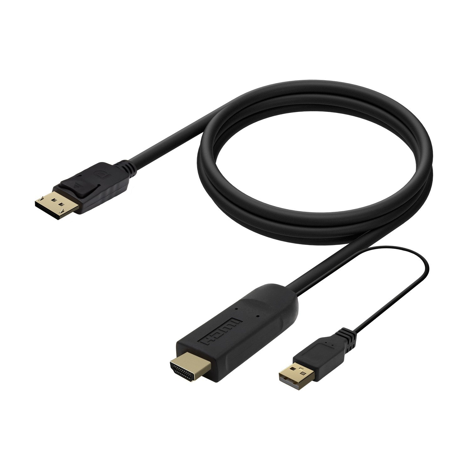 AISENS Cable Conversor Activo HDMI 2.0 + USB Alim. a DISPLAYPORT V1.2, HDMI/M-USB/M-DP/M, Negro, 1.8M