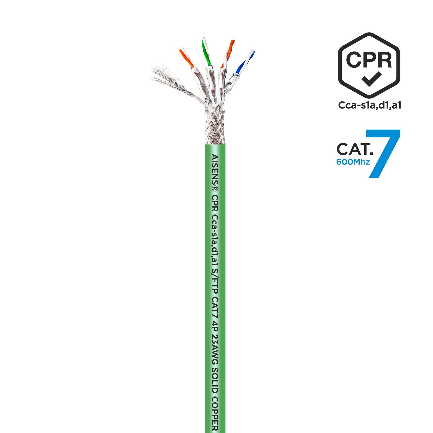 AISENS Cable de Red RJ45 LSZH CPR Cca CAT.7 600 MHZ S/FTP AWG23, Verde, 305 m