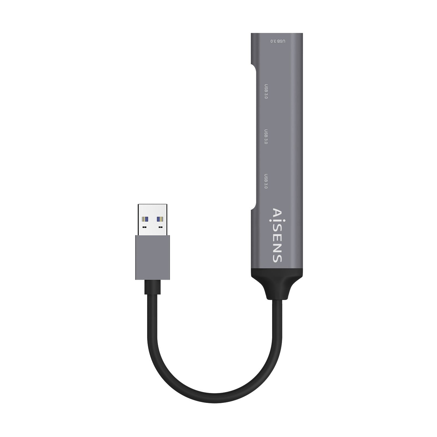 AISENS Hub USB 3.0 Aluminio, Tipo A/M - 4x Tipo A/H, Gris, 10cm