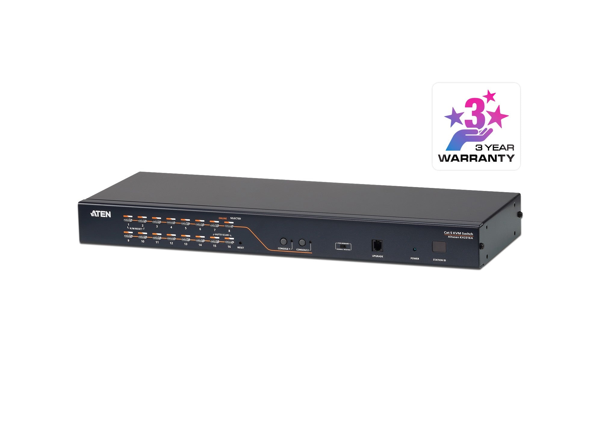 ATEN Switch KVM Cat 5 multi-interfaz de 16 puertos con 2 consolas