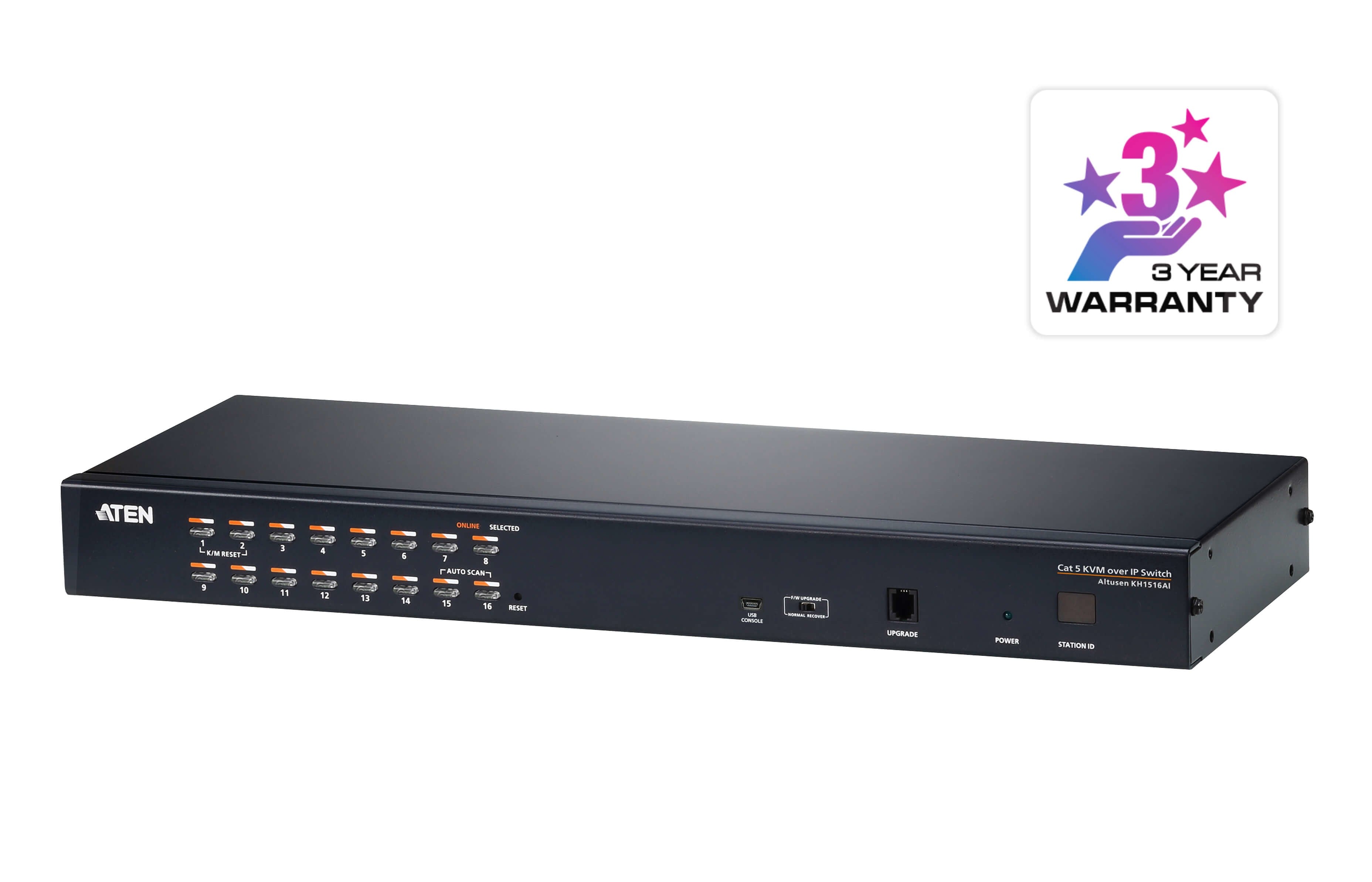 ATEN Switch KVM por IP multi-interfaz Cat 5 de 16 puertos con acceso compartido desde consolas local/remota