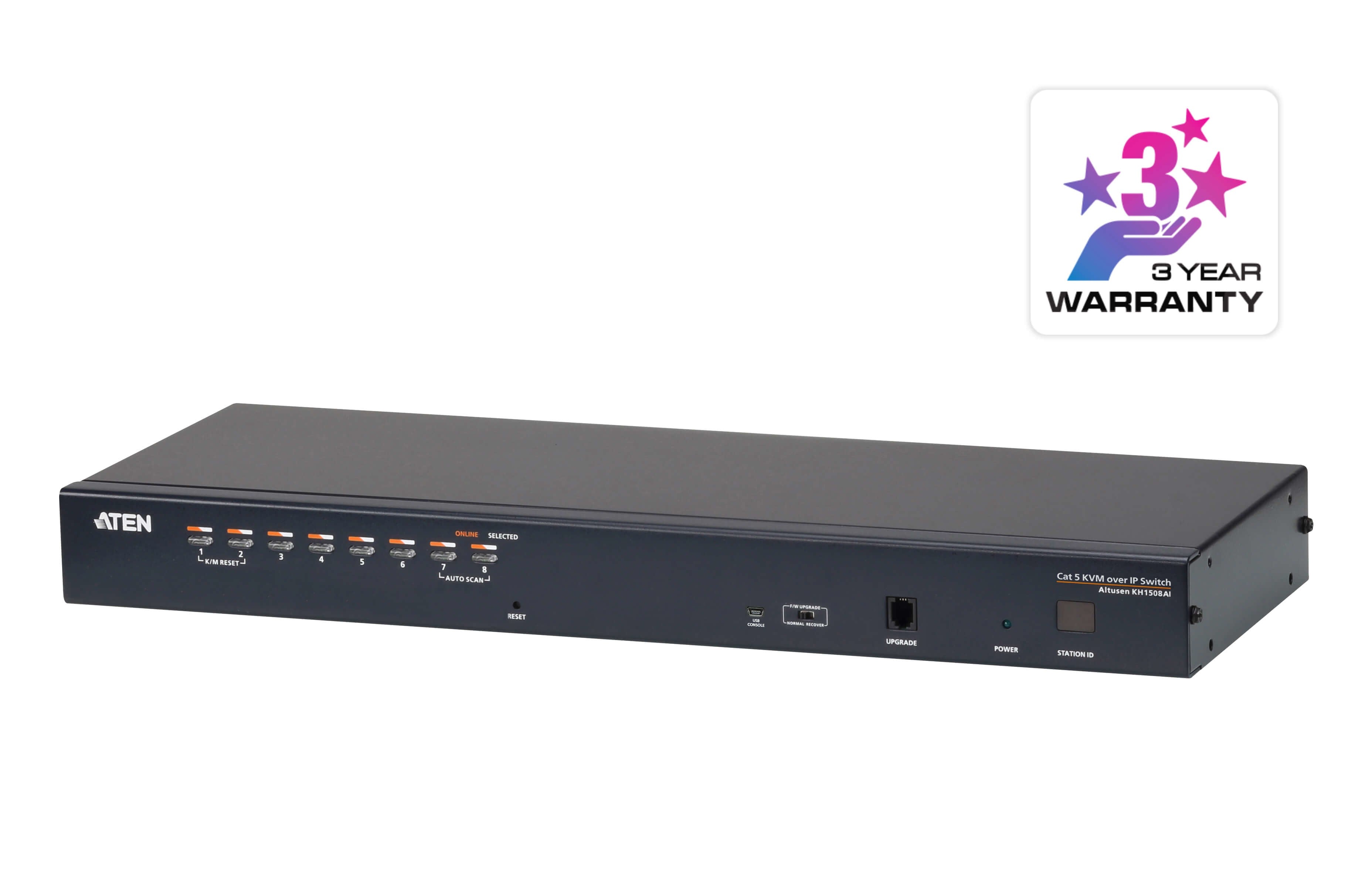 ATEN Switch KVM por IP multi-interfaz Cat 5 de 8 puertos con acceso compartido desde consolas local/remota