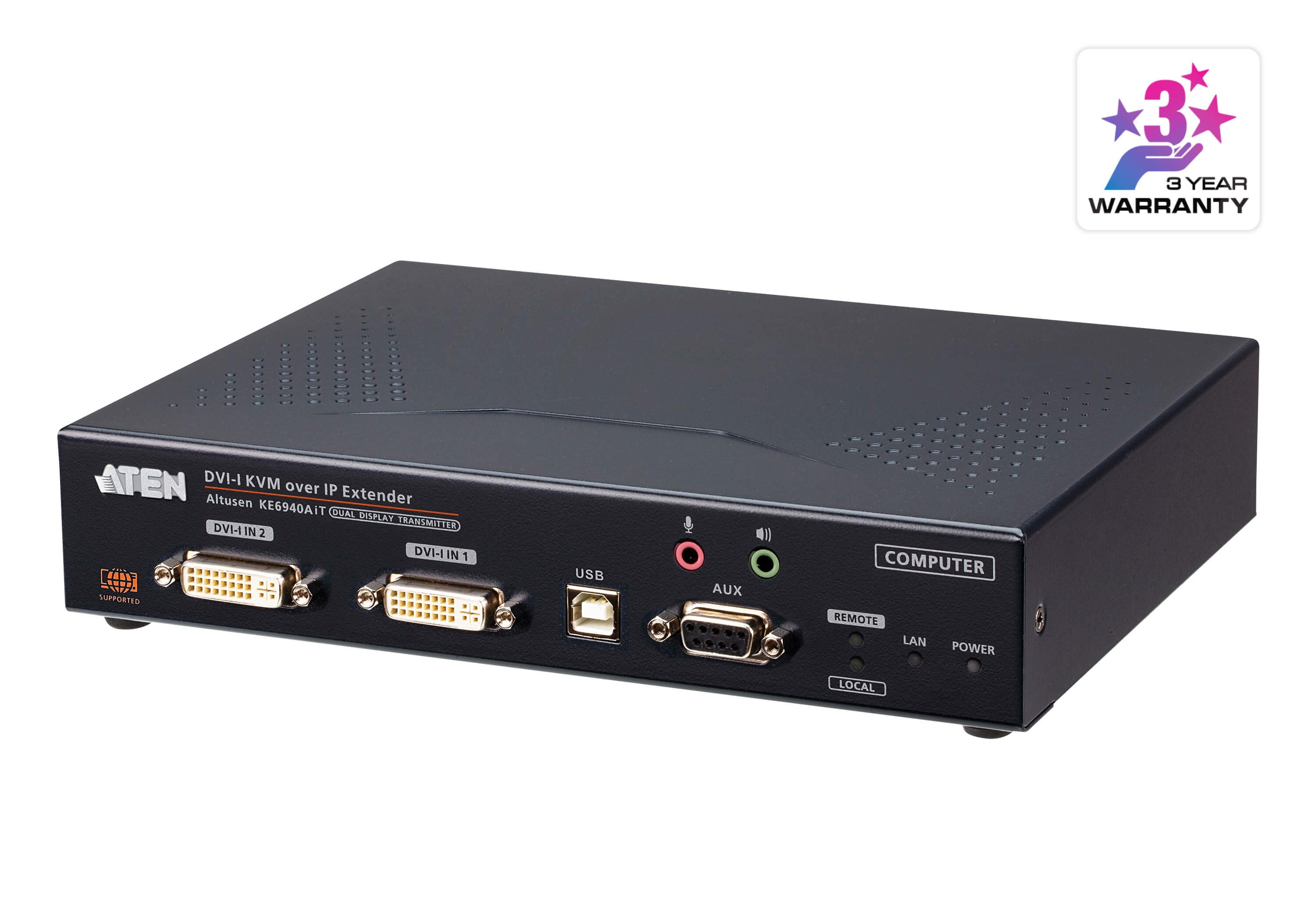 ATEN Transmisor de KVM DVI-I a trav+®s de IP de doble pantalla con acceso a Internet