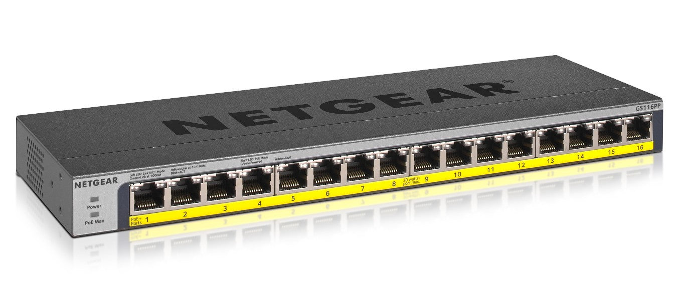 NETGEAR GS116PP No administrado Gigabit Ethernet (10/100/1000) Energ+¡a sobre Ethernet (PoE) Negro