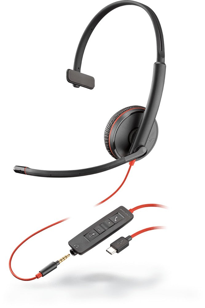 POLY Blackwire C3215 Auriculares Al+ímbrico Diadema Oficina/Centro de llamadas USB Tipo C Negro