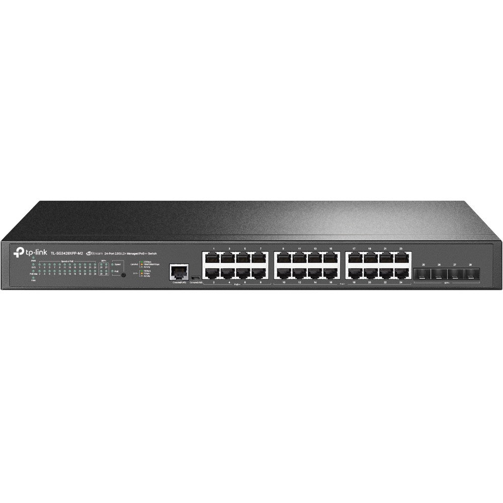 TP-Link JetStream TL-SG3428XPP-M2 switch Gestionado L2+ 2.5G Ethernet (100/1000/2500) Energ+¡a sobre Ethernet (PoE) 1U Negro