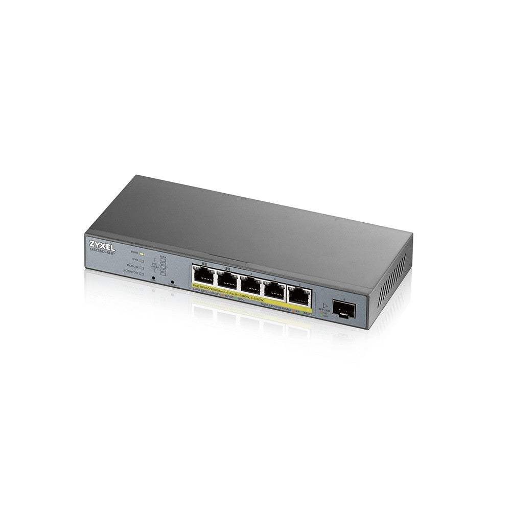 Zyxel GS1350-6HP-EU0101F switch Gestionado L2 Gigabit Ethernet (10/100/1000) Energ+¡a sobre Ethernet (PoE) Gris