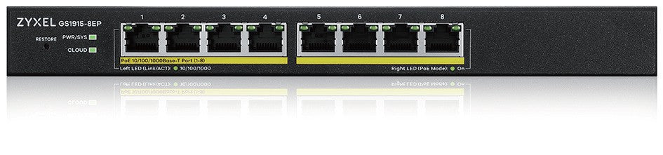 Zyxel GS1915-8EP Gestionado L2 Gigabit Ethernet (10/100/1000) Energ+¡a sobre Ethernet (PoE) Negro