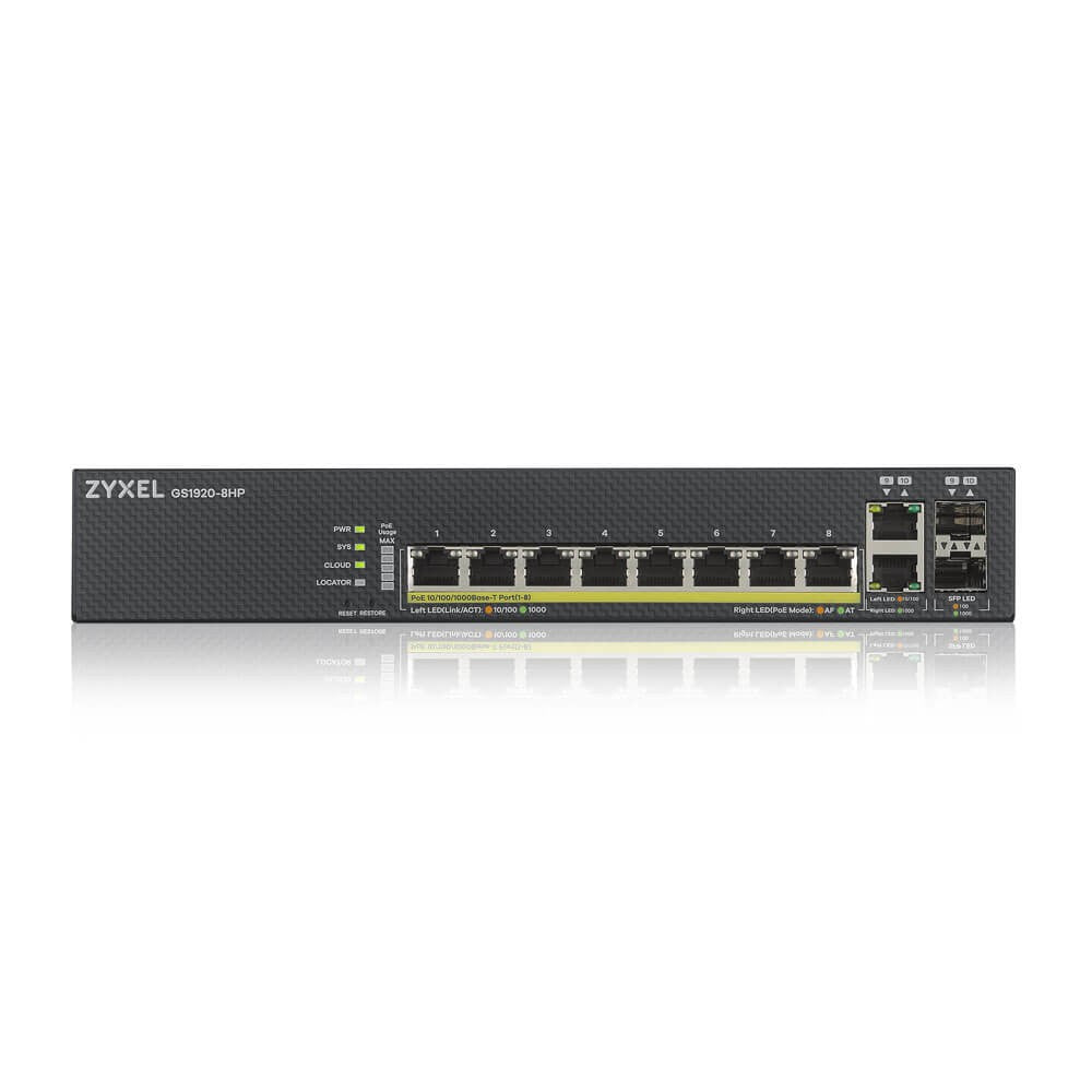 Zyxel GS1920-8HPV2 Gestionado Gigabit Ethernet (10/100/1000) Energ+¡a sobre Ethernet (PoE) Negro